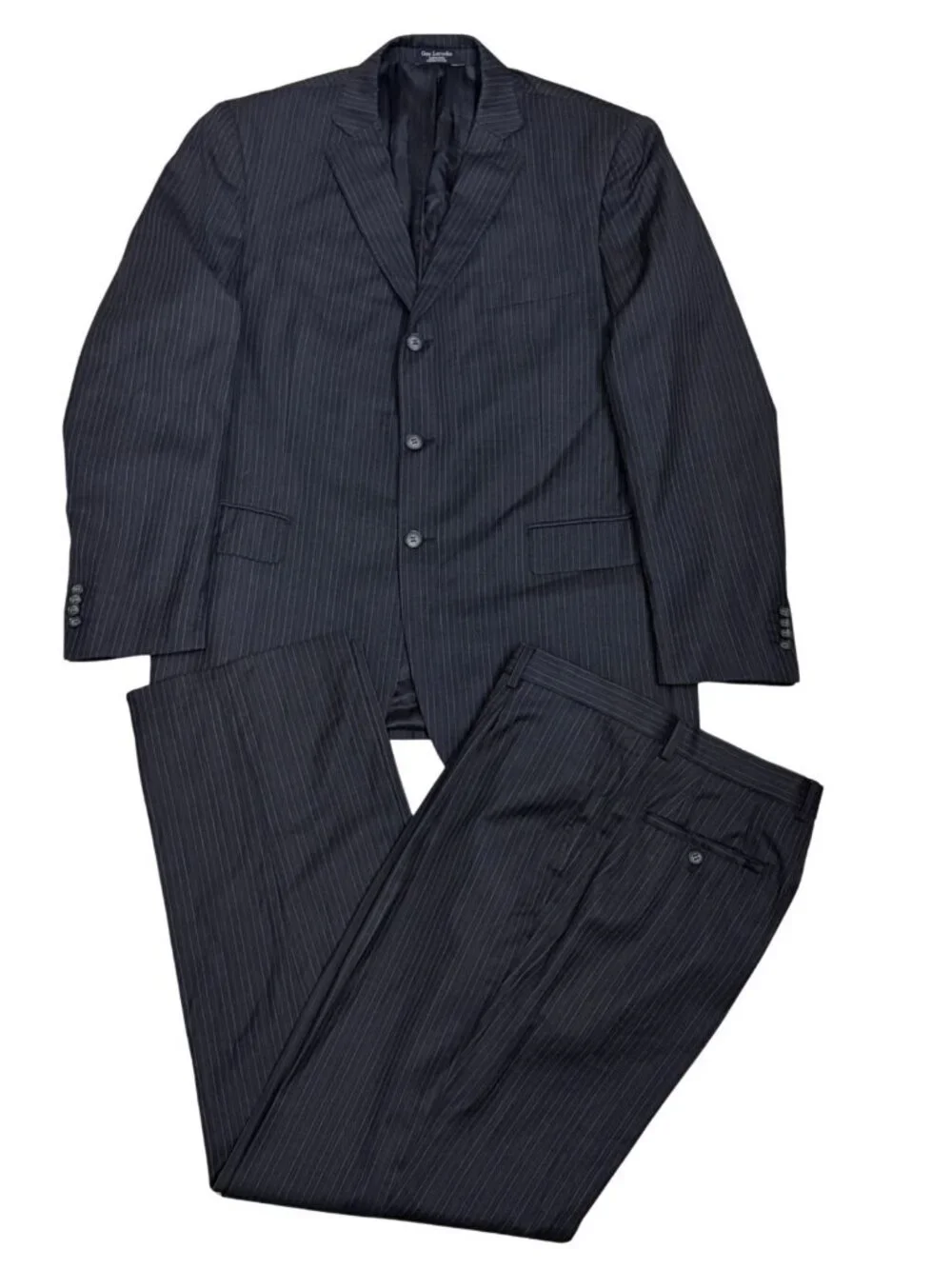 GUY LAROCHE Pinstripe Black Business Casual Formal Blazer & Dress Pants SUIT 44R
